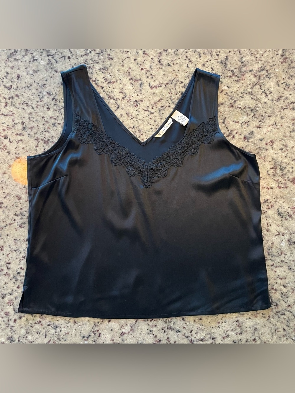 New Black Lace-Trim V-Neck silk stretch Tank Top XL